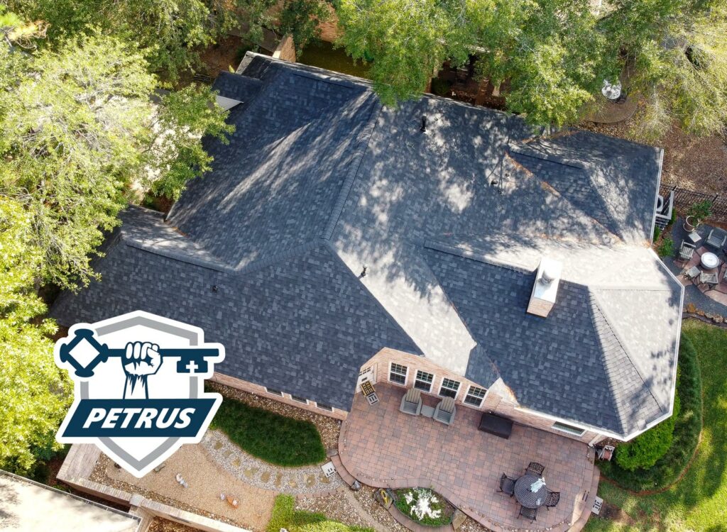 large shingle roof photo from an aerial drone