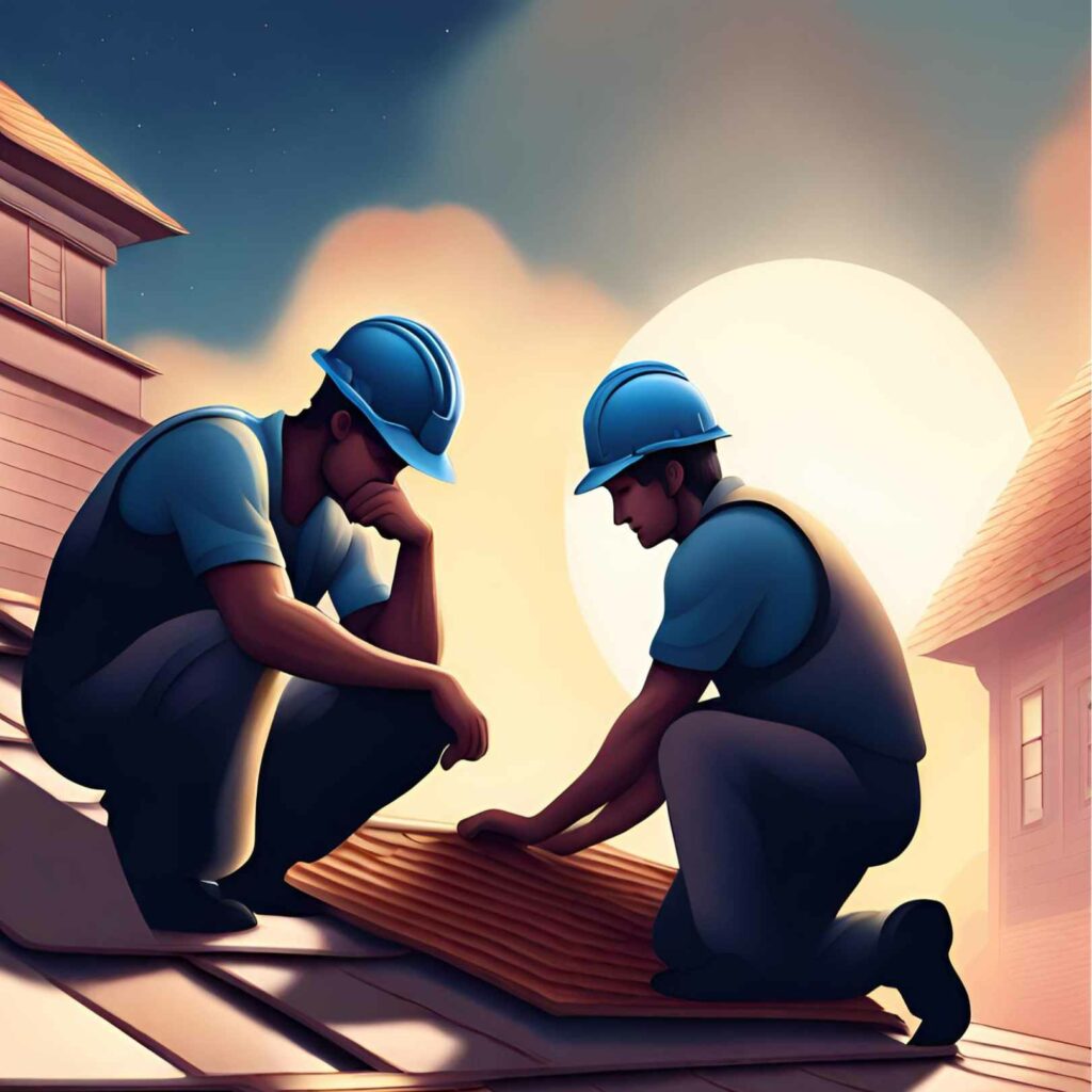 oil painting of two Texans roofers