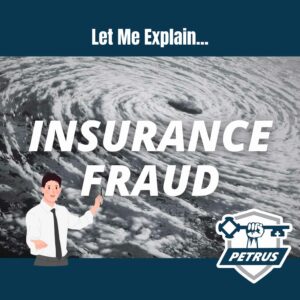 image of Petrus Roofing logo with a teacher pointing to the words Insurance Fraud